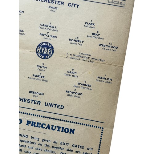 102 - MANCHESTER UNITED AWAY VERSUS MANCHESTER CITY 1939/40 FOOTBALL PROGRAMME, 27/04/1940, SINGLE SHEET. ... 