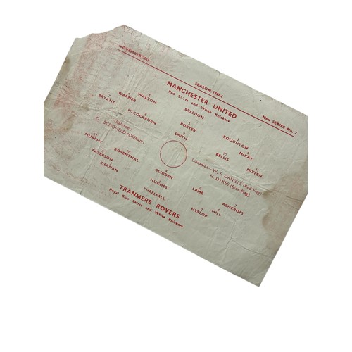 111 - MANCHESTER UNITED VERSUS TRANMERE ROVERS 1943/44 FOOTBALL PROGRAMME, 20/11/1943, SINGLE SHEET. CREAS... 