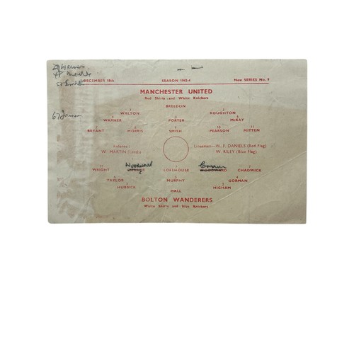 113 - MANCHESTER UNITED VERSUS BOLTON WANDERERS 1943/44 FOOTBALL PROGRAMME, 18/12/1943, SINGLE SHEET. CHAN... 
