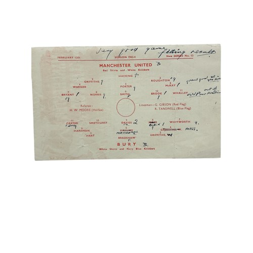 114 - MANCHESTER UNITED VERSUS BURY 1943/44 FOOTBALL PROGRAMME, 12/02/1944, SINGLE SHEET. LINE-UP CHANGES,... 