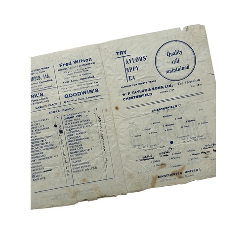 127 - MANCHESTER UNITED AWAY VERSUS CHESTERFIELD 1944/45 FOOTBALL PROGRAMME, 12/05/1945. MARKS, EDGE WEAR,... 