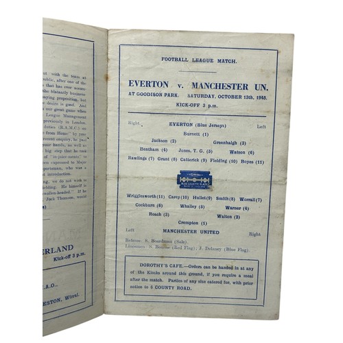 132 - MANCHESTER UNITED AWAY VERSUS EVERTON 1945/46 FOOTBALL PROGRAMME, 13/10/1945, 4-PAGE ISSUE. CREASING... 