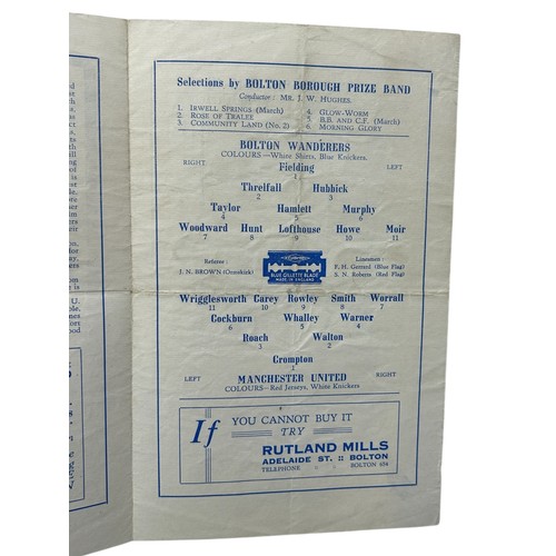 133 - MANCHESTER UNITED AWAY VERSUS BOLTON WANDERERS 1945/46 FOOTBALL PROGRAMME, 20/10/1945, 4-PAGE ISSUE.... 
