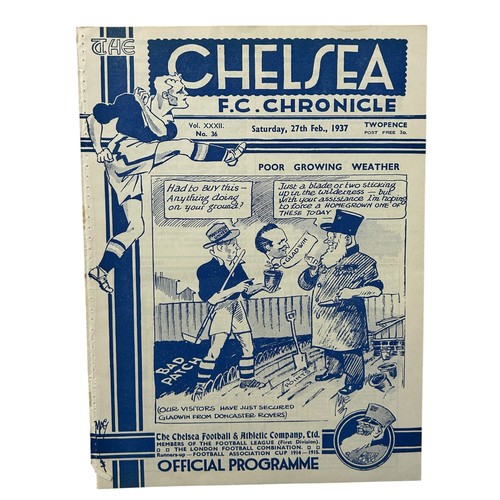 160 - MANCHESTER UNITED AWAY VERSUS CHELSEA 1936/37 FOOTBALL PROGRAMME, 27/02/1937. EX BOUND VOLUME.