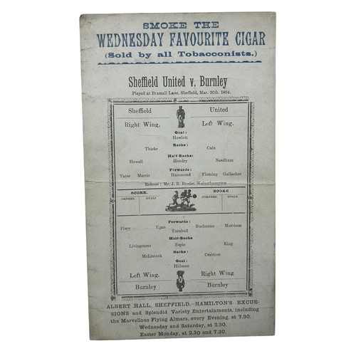 98 - SHEFFIELD UNITED VERSUS BURNLEY 1893/94 FOOTBALL PROGRAMME, SINGLE MATCH CARD, 26/3/1894, ONE OF THE... 