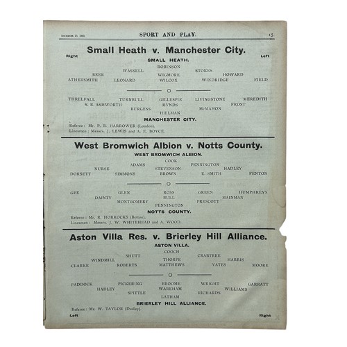 36 - 1903 SPORT & PLAY WEST MIDLANDS FOOTBALL PROGRAMME, COVERING SMALL HEATH (BIRMINGHAM) VERSUS MANCHES... 