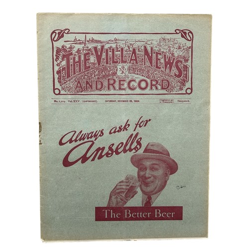 53 - ASTON VILLA VERSUS BIRMINGHAM CITY 1934/35 FOOTBALL PROGRAMME, 29/12/1934. STAPLE REMOVED, ONE PENCI... 