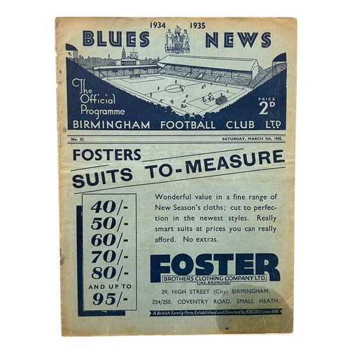 54 - BIRMINGHAM CITY VERSUS WOLVERHAMPTON WANDERERS 1934/35 FOOTBALL PROGRAMME, 9/3/1935. MARKINGS NOTED,... 