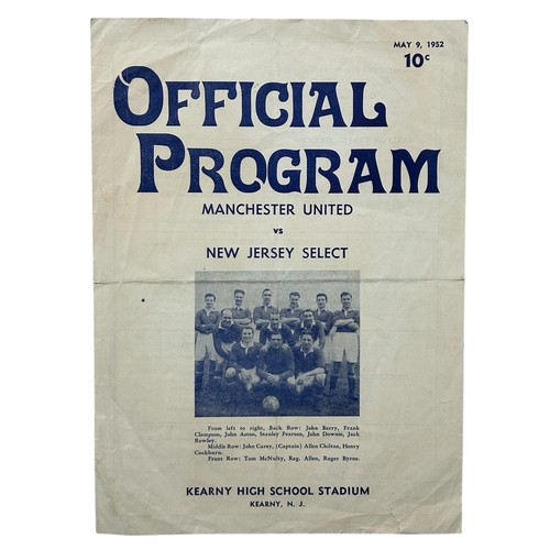 1952 MANCHESTER UNITED VERSUS NEW JERSEY SELECT FOOTBALL PROGRAMME, 9/5/1952, MANCHESTER UNITED US TOUR OF 1952, EXTREMELY SCARCE ITEM. CREASING NOTED, WRITING TO LINEUPS.