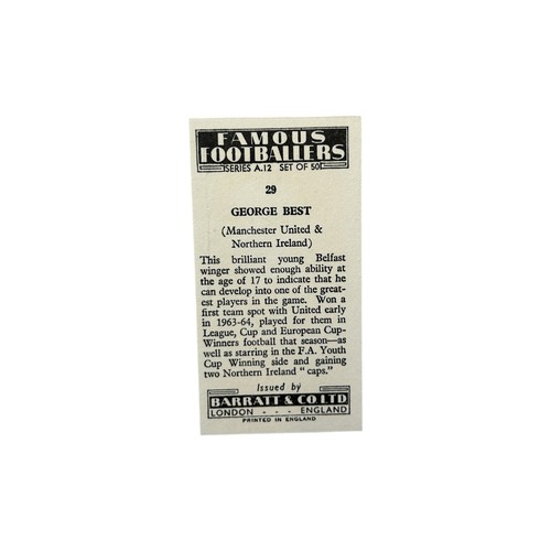 799 - 1964 GEORGE BEST BARRATT & CO FAMOUS FOOTBALLERS TRADE CARD, ROOKIE, MANCHESTER UNITED, #29, CORNER/... 
