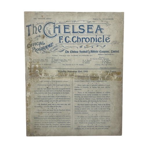 339 - CHELSEA VERSUS WEST BROMWICH ALBION 1905/06 FOOTBALL PROGRAMME, 23/9/1905, CHELSEA'S FIRST SEASON. C... 