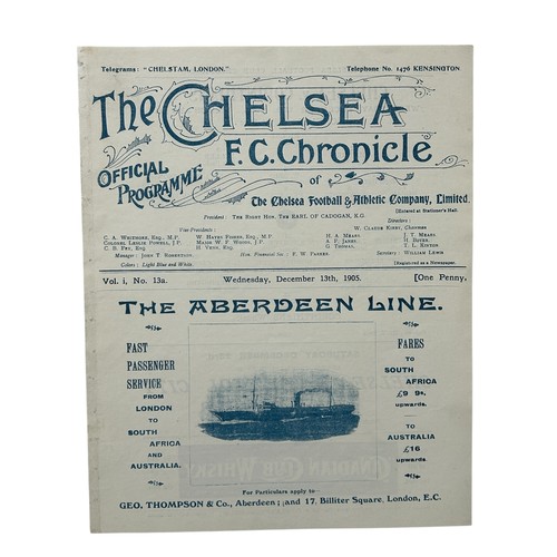CHELSEA VERSUS CORINTHIANS 1905/06 FOOTBALL PROGRAMME, 13/12/1905, SCARCE SINGLE SHEET FRIENDLY, CHELSEA'S FIRST SEASON. VG, EX BV.