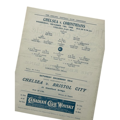 340 - CHELSEA VERSUS CORINTHIANS 1905/06 FOOTBALL PROGRAMME, 13/12/1905, SCARCE SINGLE SHEET FRIENDLY, CHE... 