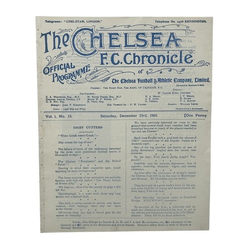 341 - CHELSEA VERSUS BRISTOL CITY 1905/06 FOOTBALL PROGRAMME, 23/12/1905, CHELSEA'S FIRST SEASON. VG, EX B... 