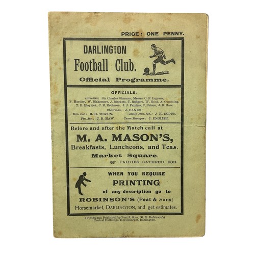 295 - DARLINGTON VERSUS HULL CITY 1926/27 FOOTBALL PROGRAMME, 27/11/1926. FOLDS, FOXING.