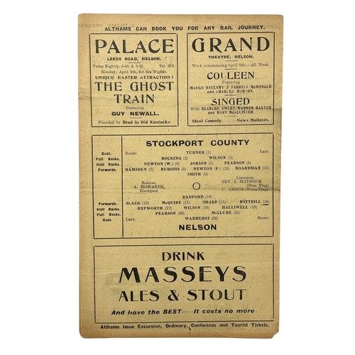 296 - NELSON VERSUS STOCKPORT COUNTY 1927/28 FOOTBALL PROGRAMME, 9/4/1928. MINOR NICK TO BOTTOM EDGE.