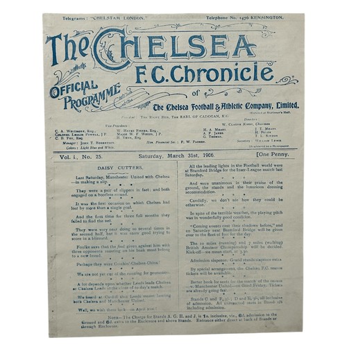 CHELSEA VERSUS LEEDS CITY 1905/06 FOOTBALL PROGRAMME, 31/3/1906, CHELSEA'S FIRST SEASON. VG, EX BV.