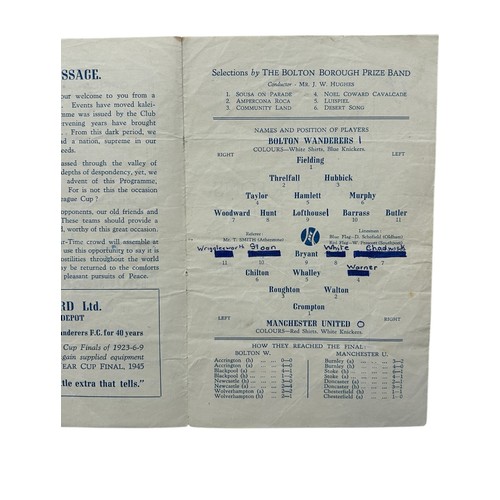 11 - MANCHESTER UNITED AWAY VERSUS BOLTON WANDERERS 1944/45 FOOTBALL PROGRAMME, 19/05/1945, 4-PAGE ISSUE.... 
