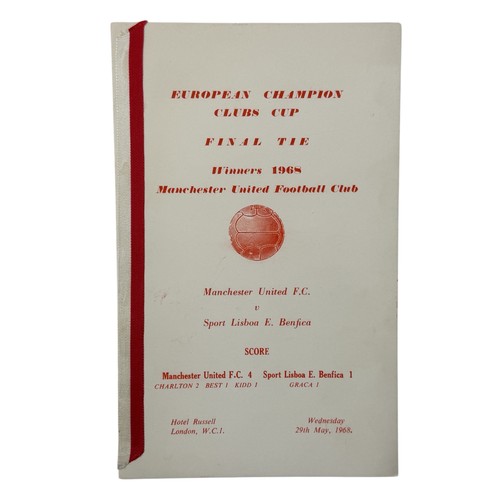 99 - 1968 MANCHESTER UNITED EUROPEAN CUP FINAL CELEBRATION BANQUET MENU, MANCHESTER UNITED BEAT BENFICA, ... 