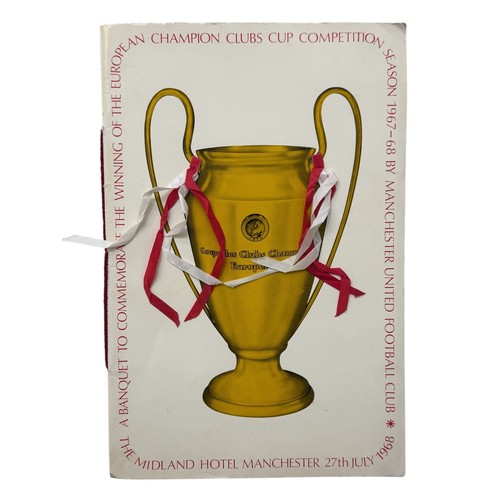 100 - 1968 MANCHESTER UNITED EUROPEAN CUP FINAL WINNERS BANQUET MENU, MIDLAND HOTEL, MANCHESTER, DATED 27t... 