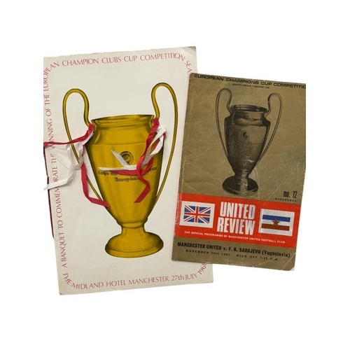 100 - 1968 MANCHESTER UNITED EUROPEAN CUP FINAL WINNERS BANQUET MENU, MIDLAND HOTEL, MANCHESTER, DATED 27t... 