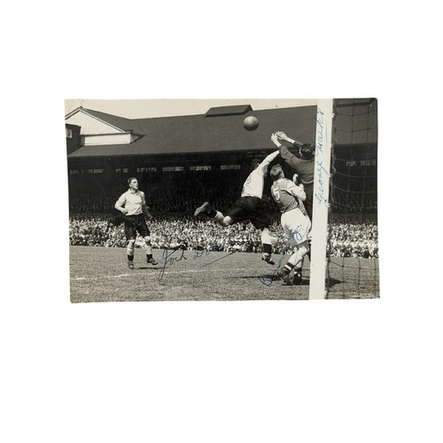 111 - 1943 FA WAR CUP FINAL MOUNTED PHOTOCARD, SIGNED BY ARSENAL'S BERNARD JOY & GEORGE MARK/ JACK DODDS O... 