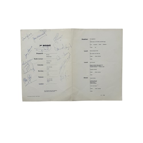 117 - 1968 ARSENAL SIGNED FLIGHT MENU, BOAC MENU LONDON-SINGAPORE EN-ROUTE TO JAPAN FOR ARSENAL'S SUMMER T... 