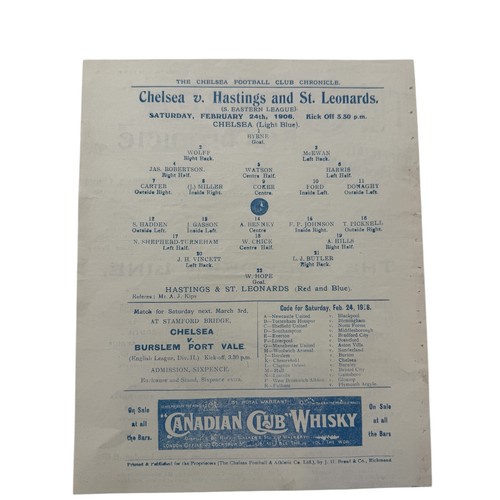 122 - CHELSEA VERSUS HASTINGS & ST LEONARDS 1905/06 FOOTBALL PROGRAMME, SOUTH EASTERN LEAGUE, 24/2/1906, V... 
