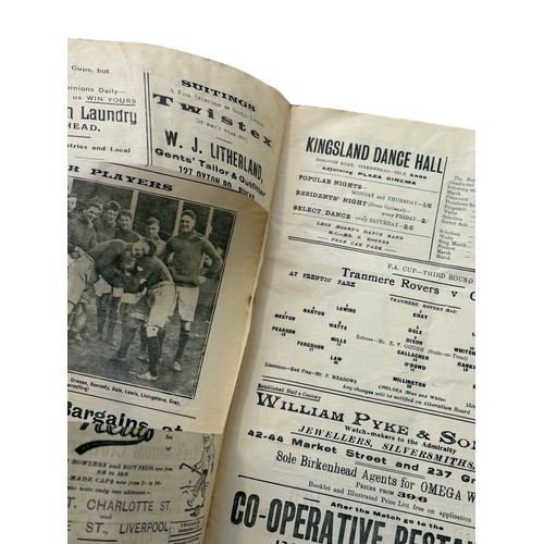 131 - CHELSEA AWAY VERSUS TRANMERE ROVERS 1931/32 FOOTBALL PROGRAMME, 9/1/1932. SQUARE CUT OUT ON PAGE 5/6