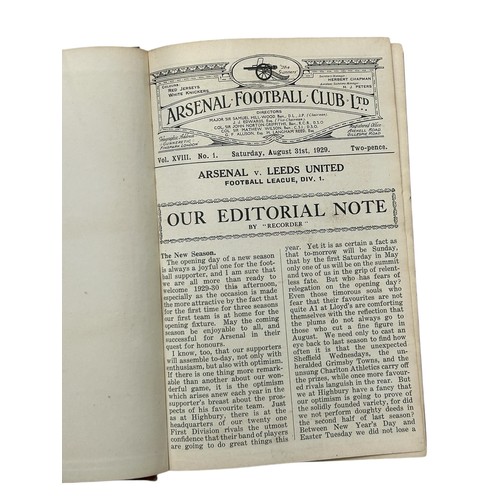 109 - ARSENAL 1929/30 CLUB BOUND VOLUME, WITHOUT COVERS, ALL LEAGUE/CUP/COMBINATION HOME FIXTURES INCLUDIN... 