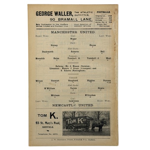 293 - 1909 FA CUP SEMI-FINAL FOOTBALL PROGRAMME, MANCHESTER UNITED VERSUS NEWCASTLE UNITED, 27/3/1909, FIX... 