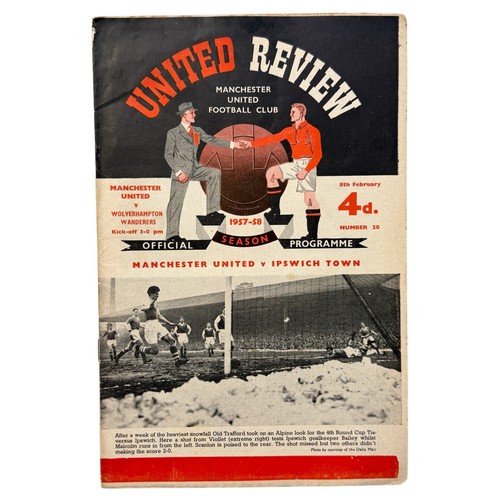 291 - POSTPONED MANCHESTER UNITED VERSUS WOLVES 1957/58 FOOTBALL PROGRAMME, 8/2/1958, EXTREMELY SCARCE FIX... 