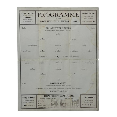 292 - 1909 FA CUP FINAL FOOTBALL PROGRAMME, MANCHESTER UNITED VERSUS BRISTOL CITY, 24/4/1909, EXTREMELY SC... 