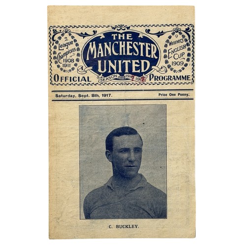 341 - MANCHESTER UNITED VERSUS BLACKBURN ROVERS 1917/18 FOOTBALL PROGRAMME, 8/9/1917, SCARCE WW1 ISSUE. CH... 