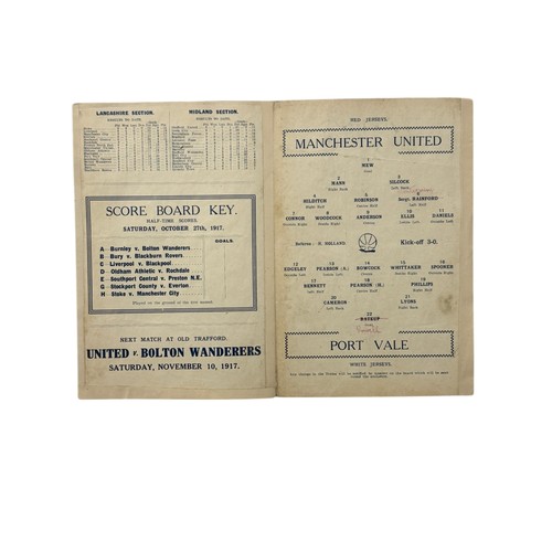 342 - MANCHESTER UNITED VERSUS PORT VALE 1917/18 FOOTBALL PROGRAMME, 27/10/1917, SCARCE WW1 ISSUE. CHANGES... 