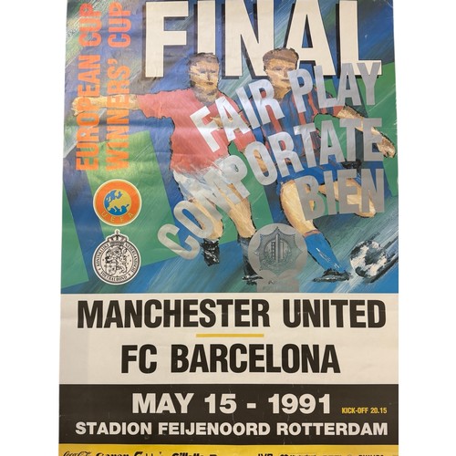 101 - 1991 EUROPEAN CUP WINNERS CUP FINAL OFFICIAL MATCH POSTER, MANCHESTER UNITED VERSUS BARCELONA, 15/5/... 