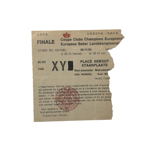 2 - 1985 HEYSEL DISASTER FOOTBALL TICKET STUB, LIVERPOOL VERSUS JUVENTUS, 29/5/1985, EUROPEAN CUP FINAL ... 