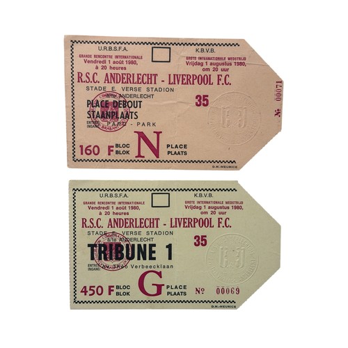 9 - 1980 ANDERLECHT VERSUS LIVERPOOL FOOTBALL TICKET STUBS, 1/8/1980, 2 VARIANTS FOR THE FRIENDLY FIXTUR... 