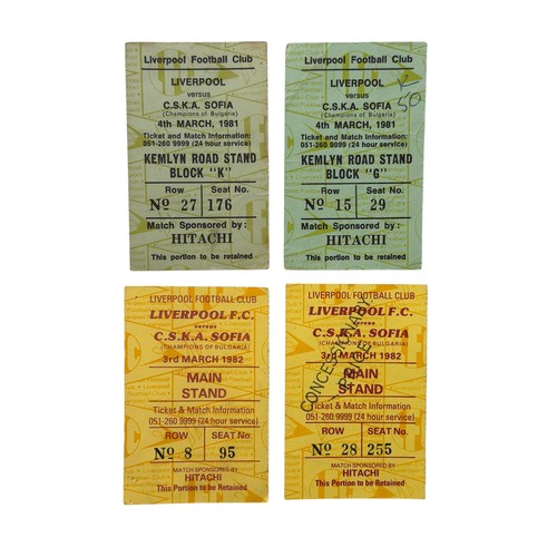 13 - X4 LIVERPOOL VERSUS CSKA SOFIA 1980s EUROPEAN FOOTBALL TICKET STUBS, 4/3/1981 x2, 3/3/1982 x2.
