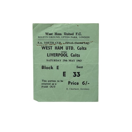 15 - 1963 FA YOUTH CUP FINAL SECOND LEG FOOTBALL TICKET STUB, WEST HAM UTD COLTS VERSUS LIVERPOOL COLTS, ... 