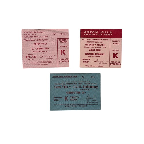 21 - X3 ASTON VILLA EUROPEAN/ FRIENDLIES FOOTBALL TICKET STUBS, BARCELONA UEFA CUP 1/3/1978, GAIS GOTHENB... 