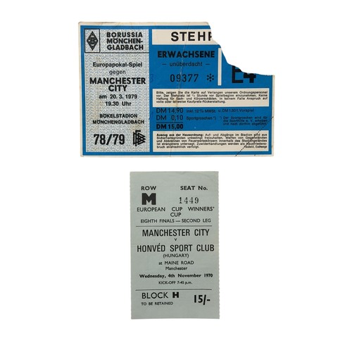 25 - X2 MANCHESTER CITY 1970s EUROPEAN FOOTBALL TICKET STUBS, ECWC SECOND LEG VERSUS HONVED 4/11/1970, MO... 
