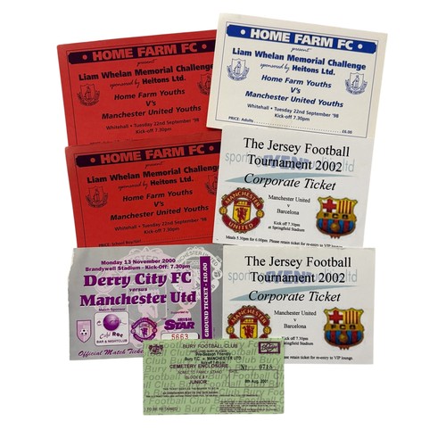 48 - MISCELLANY OF MANCHESTER UNITED AWAY FOOTBALL TICKET STUBS, 7 IN TOTAL, JERSEY TOUR V BARCELONA 2002... 
