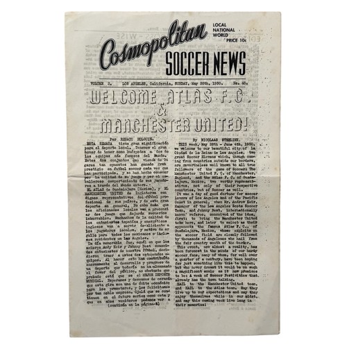 102 - 1950 MANCHESTER UNITED 'COSMOPOLITAN SOCCER NEWS' TOUR PROGRAMME/ MAGAZINE, DATED 28/5/1950, WITH ME... 