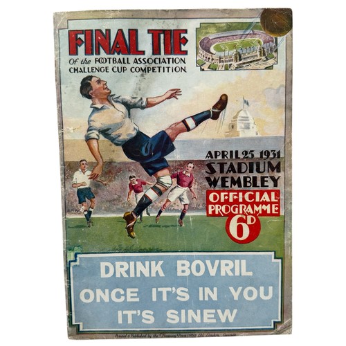 1931 FA CUP FINAL FOOTBALL PROGRAMME, BIRMINGHAM VERSUS WEST BROMWICH ALBION, 25/4/1931. GENERALLY GOOD, MINOR TAPE REPAIRS.