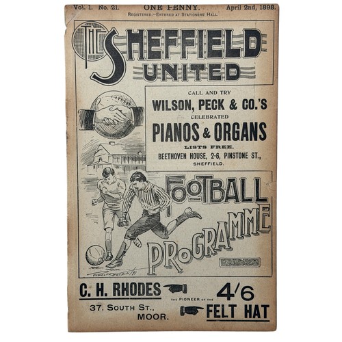 SHEFFIELD UNITED VERSUS SUNDERLAND 1897/98 FOOTBALL PROGRAMME, 2/4/1897, VOLUME 1, THE FIRST SEASON OF OFFICIAL ISSUED SHEFFIELD UNITED PROGRAMMES. EX BINDER, SOME NICKS & EDGE WEAR