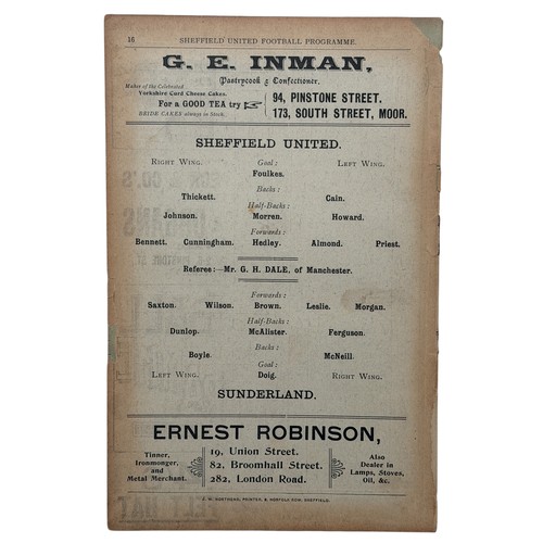 233 - SHEFFIELD UNITED VERSUS SUNDERLAND 1897/98 FOOTBALL PROGRAMME, 2/4/1897, VOLUME 1, THE FIRST SEASON ... 