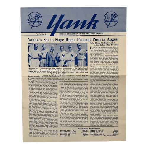 1952 MANCHESTER UNITED V TOTTENHAM HOTSPURS PLAYED 15/6/1952 AT YANKEE STADIUM, NEW YORK, USA. 4-PAGE ''OFFICIAL PUBLICATION OF THE NEW YORK YANKEES'' WHICH INCLUDES REVIEWS FROM THE FRIENDLY MATCH PLAYED IN NEW YORK WITH MATCH ACTION PICTURE ETC