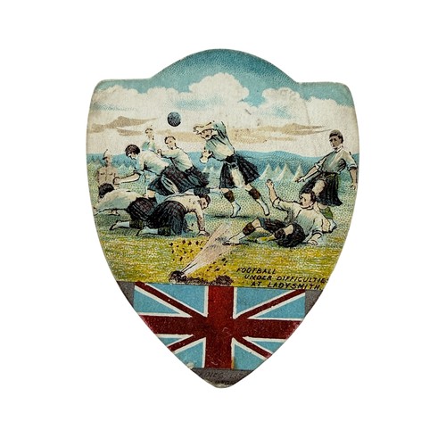 282 - J.BAINES FOOTBALL TRADE CARD, FOOTBALL UNDER DIFFICULTIES AT LADYSMITH, BRITISH FLAG.