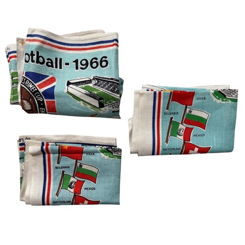 34 - 1966 WORLD CUP TOURNAMENT TEA TOWELS, 3 EXAMPLES, BY ULSTER, WITH COMPETING TEAMS LISTED, 78x50cm.